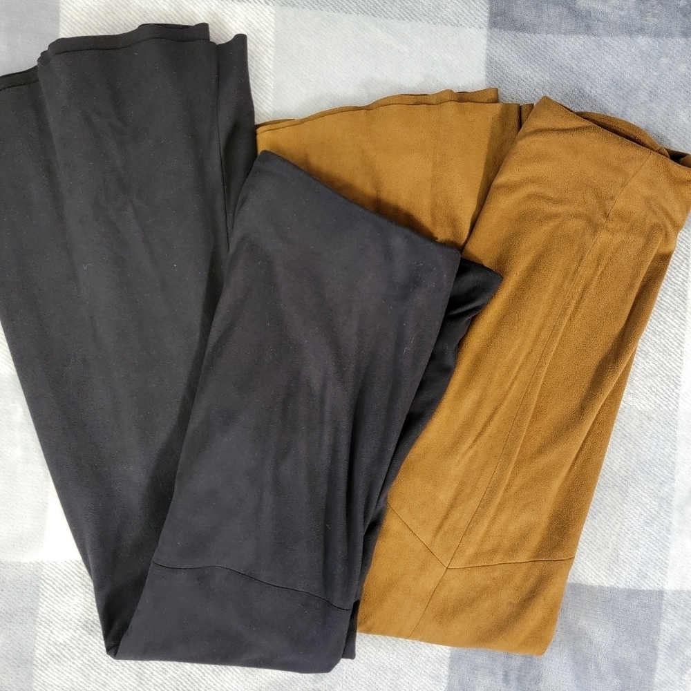 J Jill Pair Lot Of 2 Faux Suede Side Zip Flare Hem Midi Skirts Fall Black Tan 10